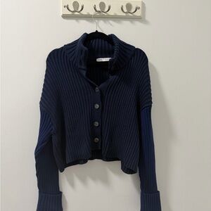 Zara Dark Blue Ribbed Sweater